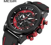Reloj deportivo MEGIR para hombre, reloj de pulsera de cuarzo de lujo de marca superior, relojes militares del ejército de silicona, reloj cronógrafo para hombre, reloj Masculino rojo