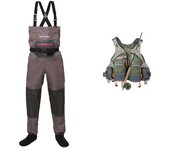 Kylebooker Kit completo de aparejos de pesca, botas de pecho, chaleco de pesca S marrón