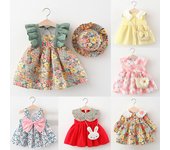 Ropa de verano en 37 colores, vestidos de playa para niña, conjunto de ropa informal con estampado de moda y lazo bonito, vestido de princesa con flores para recién nacido 6-12m