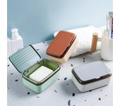 Jabonera portátil de doble capa para platos con drenaje, para viajes al aire libre, con tapa, para ducha, caja de almacenamiento de esponja color rosa