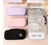 Estuche portátil de gran capacidad para lápices, color sólido, bonito bolso de papelería, bolso escolar para estudiantes, bolso de almacenamiento multifuncional para niñas color rosa
