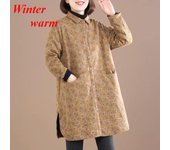 Abrigo largo de invierno de longitud media para mujer, chaqueta acolchada de algodón para mujer con abrigo de flores L amarillo