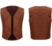 Chaleco de vestir de vaquero occidental para niños, dobladillo puntiagudo, decoración de flecos, chaleco frontal abierto para Cosplay Halloween 5-6 Years marrón