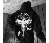 Sudadera con capucha y estampado de tótem vikingo de gran tamaño y estilo moderno para hombre, holgada y de talla grande S