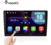Podofo 2 Din 10 pulgadas Radio de coche Autoradio 1+32G Android 10.0 GPS WIFI Bluetooth Receptor FM Pantalla táctil Coche Reproductor MP5 Espejo retrovisor Enlace