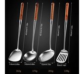 4 espátulas de acero inoxidable con mango de madera para cocinar, cucharón, utensilios de cocina, utensilios de cocina para hornear, utensilios de cocina