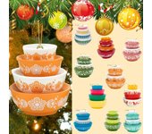 Adorno apilable de cuencos en miniatura para colgar en el árbol de Navidad, adornos vintage de acrílico, cuencos apilables, decoración colgante para árbol de Navidad, regalo One Size azul