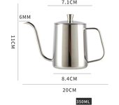 350ml/600ml Acero inoxidable 304 con tapa Olla de elaboración manual de teflón Olla de café con goteo de oreja colgante de boca larga para el hogar Utensilios de olla de boca fina espesa 350ml plata