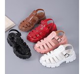Sandalias de plataforma de verano 2024, nuevas sandalias para mujer, sandalias con punta cruzada, sandalias romanas con agujeros, zapatos casuales de playa para mujer, zapatos para mujer 43 negro