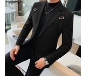 INCERUN Blazer de un botón y manga larga con cuello de solapa para hombre, abrigos finos de cintura estrecha M negro