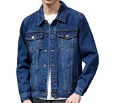 Chaqueta vaquera de manga larga para hombre, cárdigan de un solo pecho con solapa y múltiples bolsillos, abrigo holgado de estilo coreano para primavera y otoño M azul oscuro