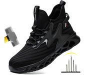 Zapatos de seguridad deportivos con cojín de aire para hombre, botas de trabajo a la moda, zapatos indestructibles antigolpes y antipinchazos, zapatos protectores ligeros 41 negro