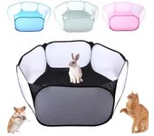 Cerca portátil para mascotas, jaula plegable para perros y gatitos, corral para hámster, erizo, animales pequeños, transpirable, para cachorros, conejos y cobayas. 120x37x61cm azul