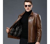 Chaqueta de cuero para padres de mediana edad y ancianos, piel para otoño e invierno, chaqueta de solapa gruesa y de felpa para hombres, chaqueta de cuero genuino 4XL