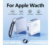 Cargador de reloj inalámbrico portátil tipo C con dos interfaces Lightning para Apple Watch S9, 8, 7, 6, 5, 4, 3, 2, 1, SE, serie Ultra, cargador rápido blanco