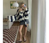 Suéter tipo cárdigan informal holgado a rayas para otoño e invierno para mujer One size
