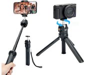 Trípode para cámara JJC con clip para smartphone, trípode para iPhone, palo selfie pequeño, longitud telescópica de 4 pasos, trípode para cámara Sony II, ZV1, ZV1F, ZVE10, RX100 VII