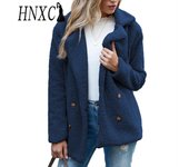 HNXC Chaquetas y abrigos con cuello tipo POLO de manga larga para otoño e invierno con estampado de Color sólido informal vintage para mujer S rojo
