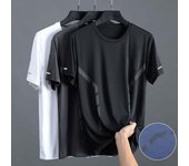 Camiseta de verano para hombre, jersey de manga corta holgado de Color puro con cuello redondo de seda helada, ropa informal para uso diario, Top deportivo para Fitness L