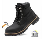 Botas de trabajo altas para hombres, zapatos de trabajo antigolpes y antipinchazos con punta de acero, zapatos de seguridad de cuero para hombres, zapatos impermeables para el trabajo 37