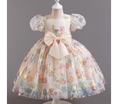 Vestidos de princesa de malla con lazo de verano para niñas, vestidos de novia para niñas medianas. 120 champagne