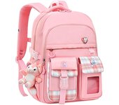 Mochila escolar para niñas, mochila de dibujos animados, mochilas ortopédicas para niñas, mochila espacial para niños, mochilas escolares de grado 1-9 small color rosa