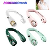 Bonito ventilador de cuello eléctrico plegable de 3000/8000 MAh, pantalla Digital LED de viento fresco envolvente 360, poco ruido para viajes al aire libre 8000MAH verde oscuro