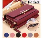Bolso de hombro para mujer de 6 colores, cartera de cuero de 3 capas, tarjetero, Clip para dinero, bolso cruzado azul