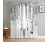 Cortinas de ventana de tul con árboles de Aspen blanco en la nieve, hilo de Organza para sala de estar, cortina de gasa transparente para dormitorio, cocina, decoración del hogar W135 x H115cm x1&Rod Pocket