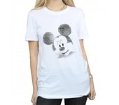 Disney Camiseta Boyfriend de algodón con cara de Mickey Mouse para mujer/señora XL blanco