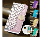 Funda con tapa de diamante de grano de cocodrilo láser para Samsung Galaxy Xiaomi Redmi iPhone Huawei Honor Glitter Powder Wallet Case Redmi Note 11 Pro 5G (CN) azul