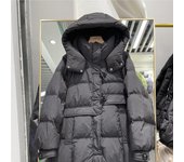 Chaqueta de plumón de otoño e invierno para mujer, chaqueta de plumón de pato blanca con capucha y cuello medio largo S