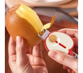 Mini pelador portátil con diseño de manzana, hoja retráctil de acero inoxidable para camping, exteriores o cocina. 1PC rojo