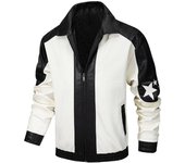 Chaqueta de moto de otoño e invierno, chaqueta de PU para hombre, chaqueta de cuero informal, chaqueta a prueba de viento y cálida L blanco