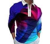 Polos de manga larga para hombre, camiseta a la moda con estampado de rollo de barril multicolor, camiseta Polo de manga larga con cremallera, Top XS azul