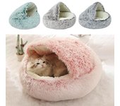 Cama redonda con capucha para gatos, cama mullida para mascotas en invierno, cueva de felpa con forma de donut, nido calmante para gatos, nido acogedor para mascotas para gatos y perros verde