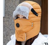 Sombrero de bombardero a prueba de frío de invierno con gafas, sombreros de aviador de color sólido unisex, sombrero de cazador de lana gruesa para mujeres y hombres One Size Fits All amarillo