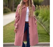 Chaqueta larga de tweed de color liso con botones informales para mujer de otoño e invierno S negro