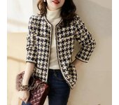 Chaqueta de traje Retro de Tweed para mujer, chaqueta informal a cuadros con cuello redondo, fragancia a la moda, para invierno y otoño M