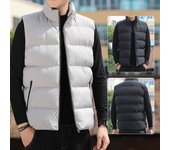 Abrigo casual de algodón sin mangas para hombre Chaleco sólido con cuello alto de invierno L negro
