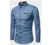 Camisa vaquera de retazos de manga larga y corte entallado para hombre 3XL