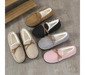 Botas de nieve con lazo de invierno para mujer, botas de nieve informales sin cordones, zapatos cálidos de algodón y piel de felpa, zapatos planos informales para exteriores para mujer 36-37 gris