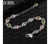 Pulsera de circonitas coloridas con colgante de circonitas AAA en plata de ley 925, joyería de moda para bodas. 20CM