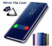 Funda con tapa con espejo Smart View para iPhone 11 12 Pro Max 7 8 Plus Oppo A54 A52 A72 A5 A9 A15 Vivo Y51 Y31 2020 Y20 Mi 11 10T Lite LG ZTE V10 Xiaomi Mi 12 Lite negro