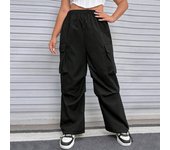 Pantalones De Pierna Ancha para Mujer Pantalones Rectos Elegantes De Color Sólido con Bolsillos Laterales Pantalones Sueltos Casuales Pantalones De Cintura Elástica Pantalones De Moda para Viajeros XL negro