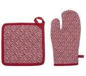 Gant + Manique imprimés 100% Coton - Rouge