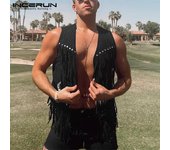 INCERUN-Chaleco gótico de verano para hombre, chaleco sin mangas con borlas étnicas, camisetas sin mangas, abrigos de vacaciones de baile, chaleco de talla grande M