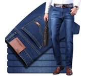Pantalones vaqueros rectos informales de negocios de cintura media de moda para hombres, pantalones largos cómodos y elásticos 28 negro