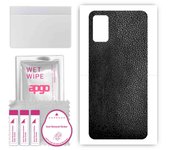 Adhesivo protector de piel para la parte trasera compatible con Samsung Galaxy A41, película envolvente, lámina, vinilo, diseño de cuero negro