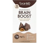 BrainMD, Brain Boost, Barritas de proteína vegetal, Chocolate negro con almendras, 10 barritas, 43 g (50 gramos) Cada